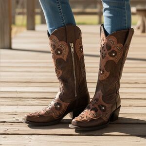 Old Gringo Yippee Ki Yay Womens Brown Leather Cowboy Boots Double Zip Lk New 7.5